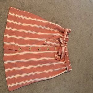 Loft Striped Paper-Bag Style Tie-Belt Linen Skirt